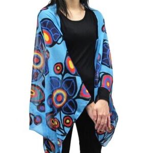 NORVAL MORRISSEAU FLOWERS AND BIRDS CAPE SCARF poncho kimono